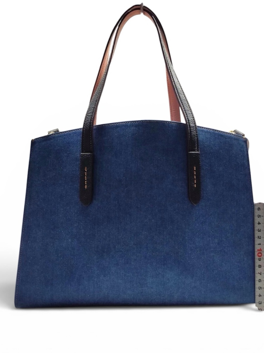 COACH Denim Blue Tote with Black Leather Straps - Picture 2 of 12